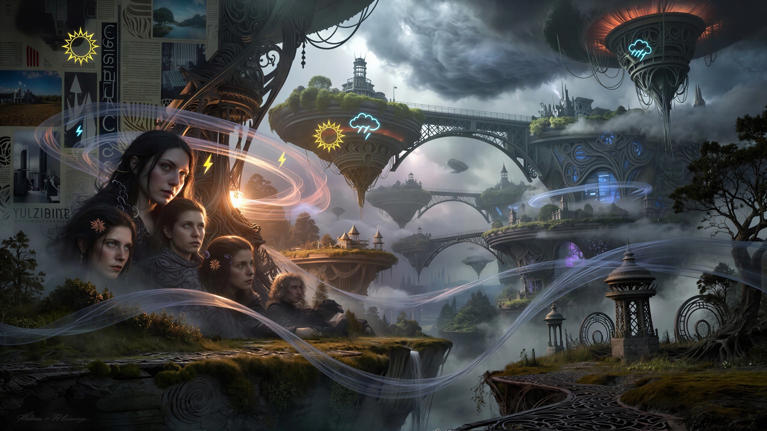 Fantastical World of Floating Islands and Women Gazing