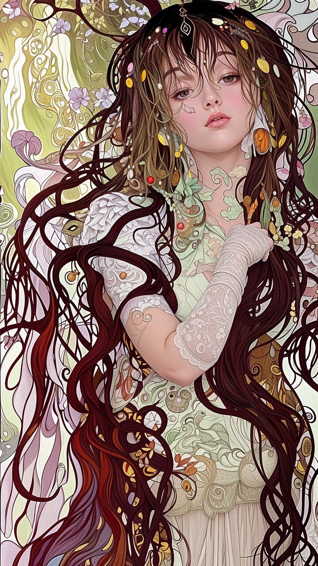 Illustration of a young woman with floral adornments