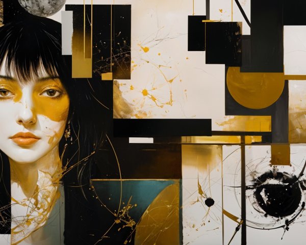 Portrait of a Woman with Geometric Abstract Background