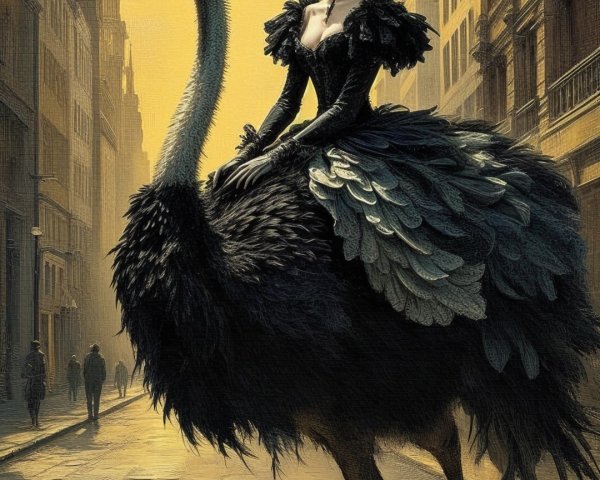 Surreal Scene of Woman on Bird in Vintage Setting