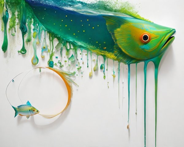Vibrant Oversized Fish with Colorful Drip Effect