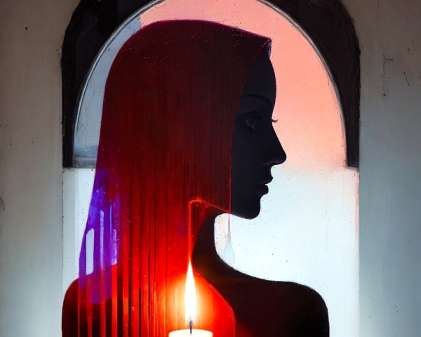 Silhouette of a Woman by an Arched Window with Candle