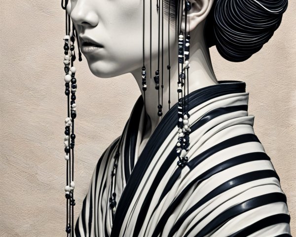 Stylized Portrait of Woman in Traditional Kimono