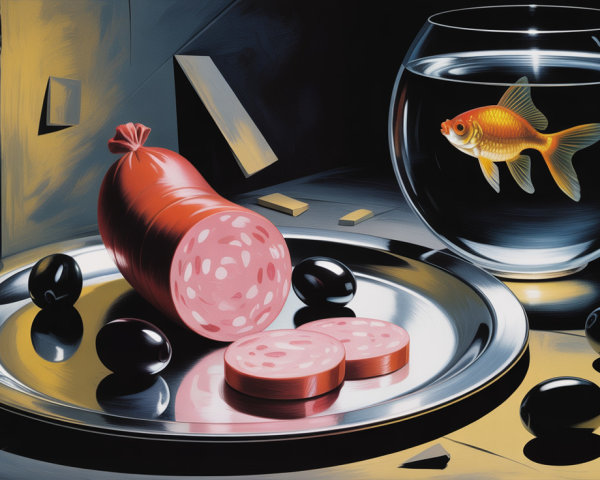 Vibrant Still Life with Silver Tray and Fish Bowl