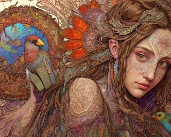 Young woman with vibrant colors and intricate patterns