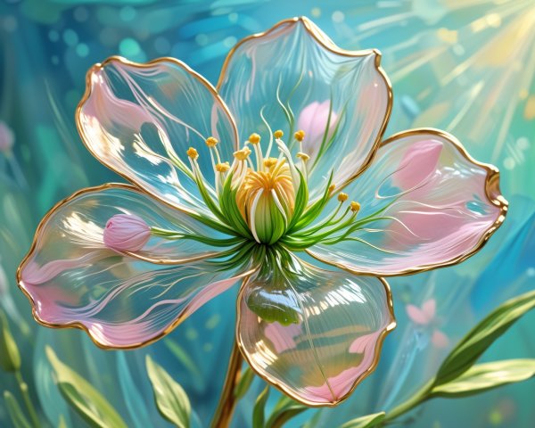 Translucent flower with pink and gold glossy petals