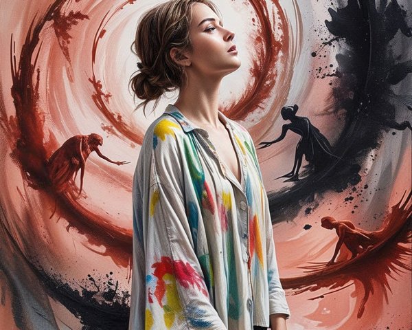 Profile of a Woman Amid Vibrant Abstract Colors