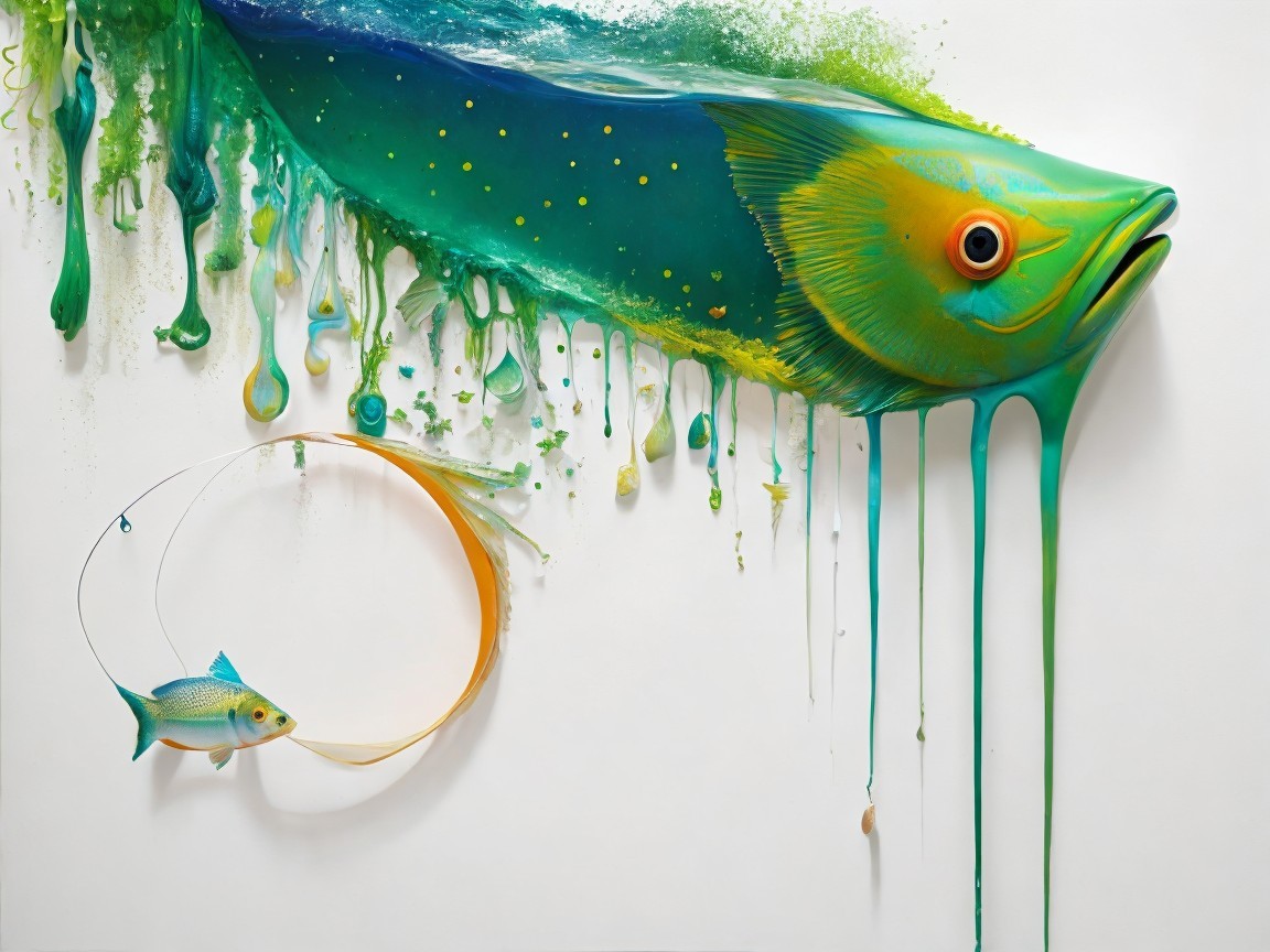 Vibrant Oversized Fish with Colorful Drip Effect