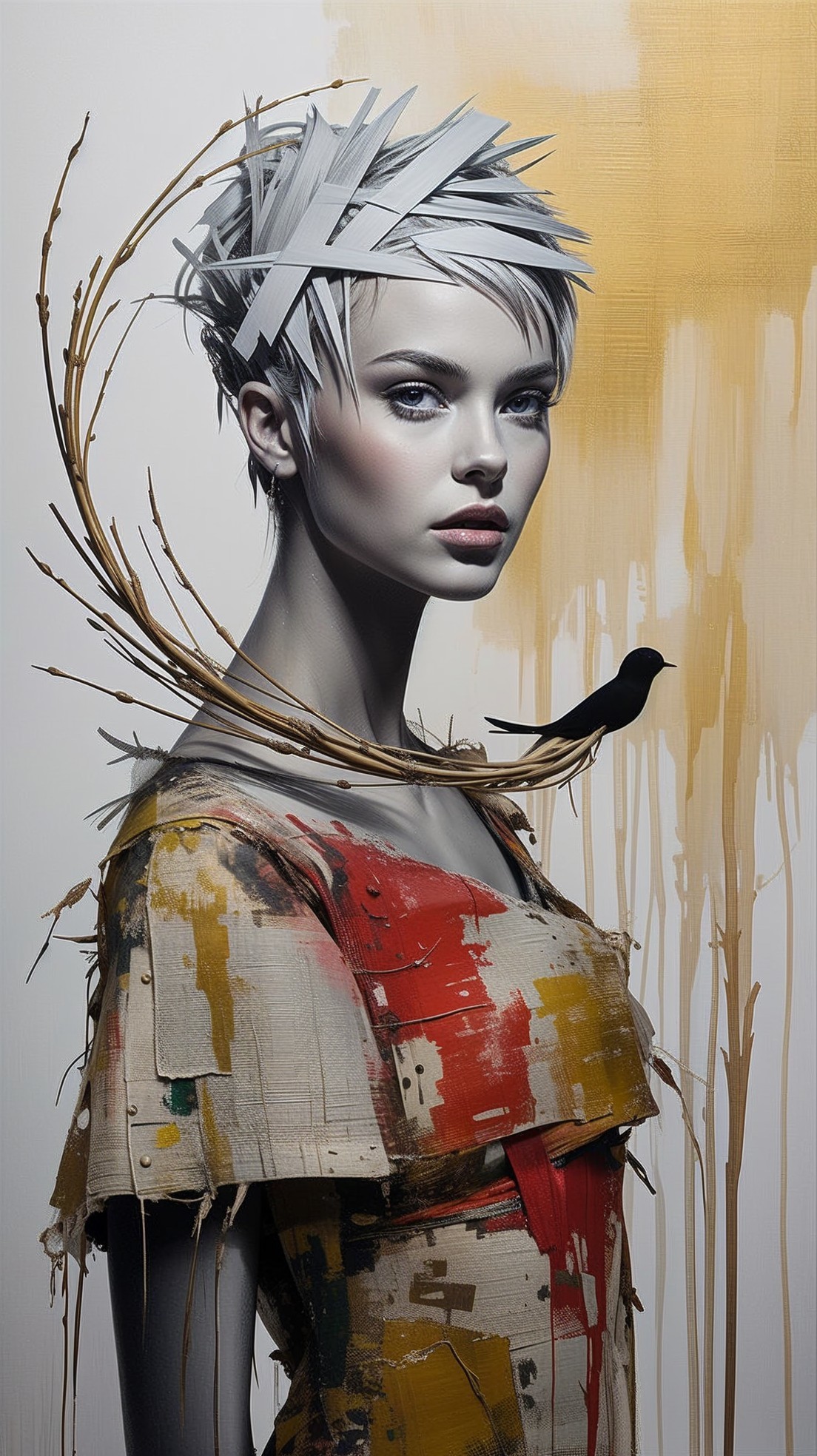 Avant-garde hairstyle and abstract garment design