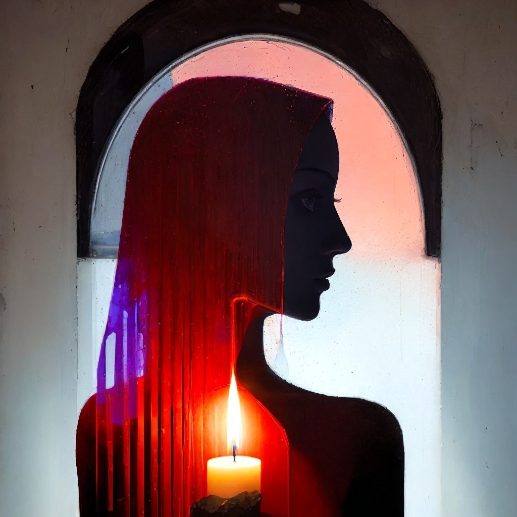 Silhouette of a Woman by an Arched Window with Candle