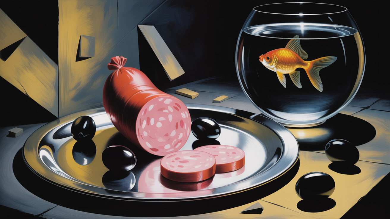 Vibrant Still Life with Silver Tray and Fish Bowl