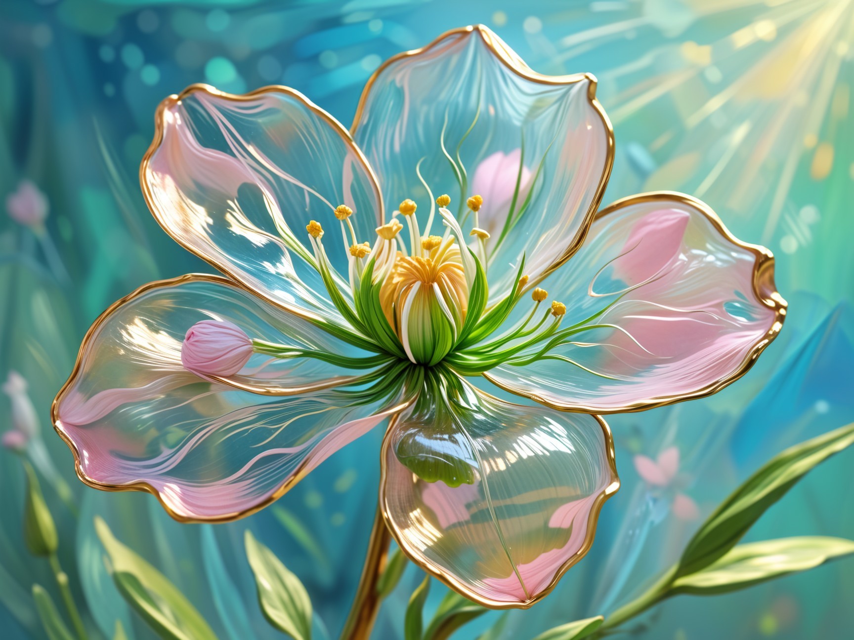 Translucent flower with pink and gold glossy petals