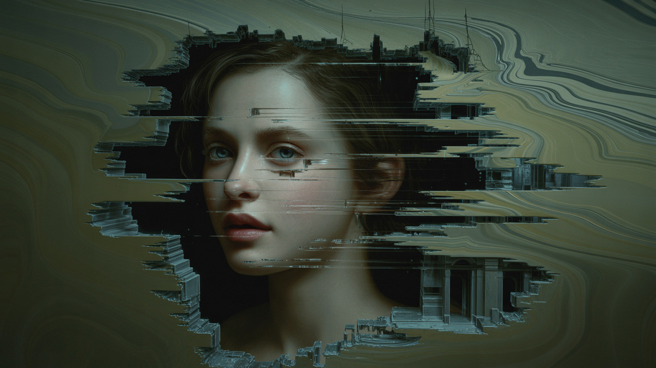 Stylized Portrait of a Young Woman with Blue Eyes