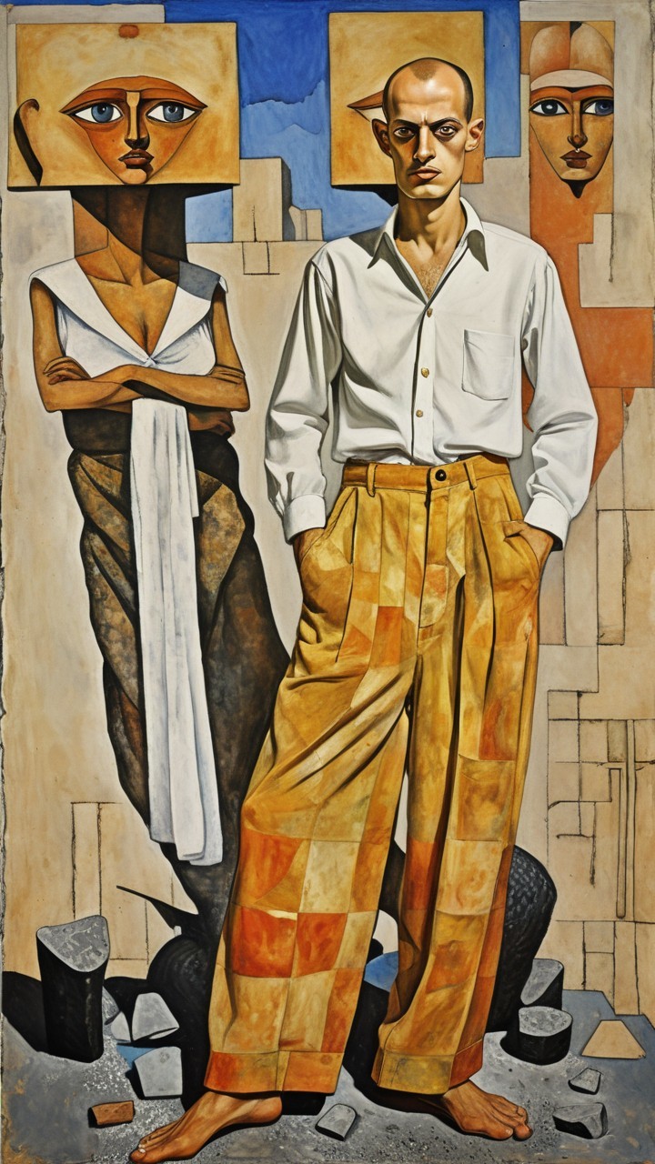 Stylized Male Figure with Abstract Background Elements