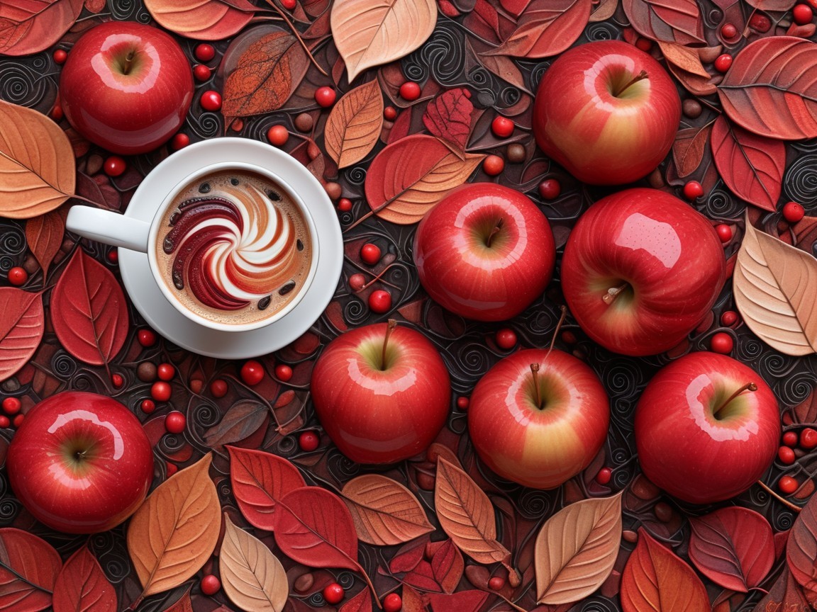 Cozy Autumn Scene with Coffee and Colorful Leaves