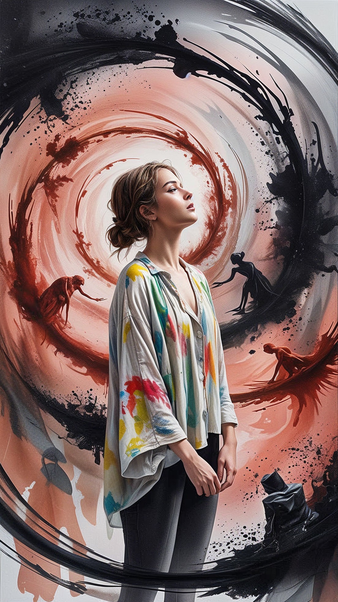 Profile of a Woman Amid Vibrant Abstract Colors