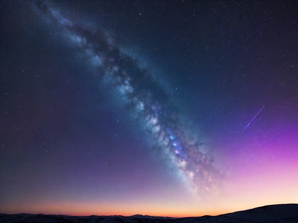 Milky Way Night Sky with Stars and Meteor Display