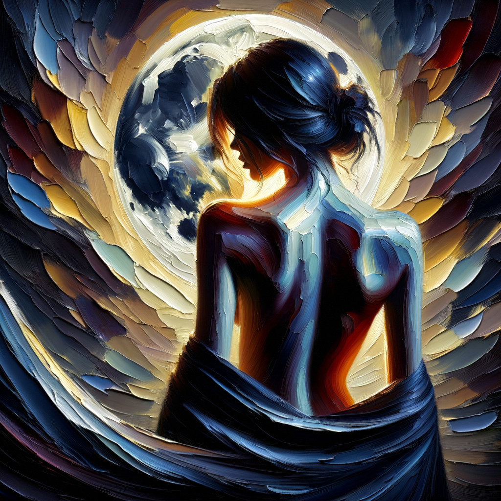 Silhouette of a Woman in Colorful Drapery Background