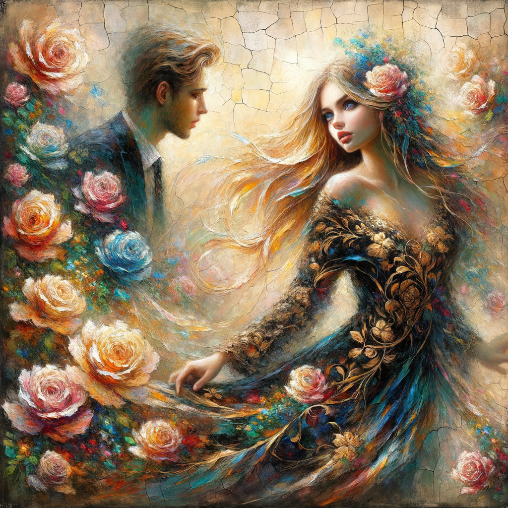 Romantic Scene with Couple and Vibrant Roses