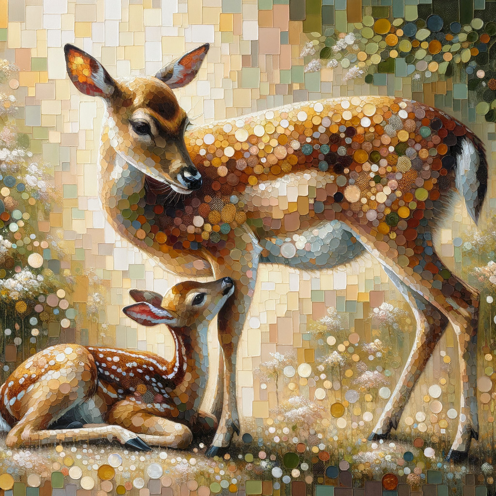 Mosaic of Mother Deer and Fawn in Vibrant Colors