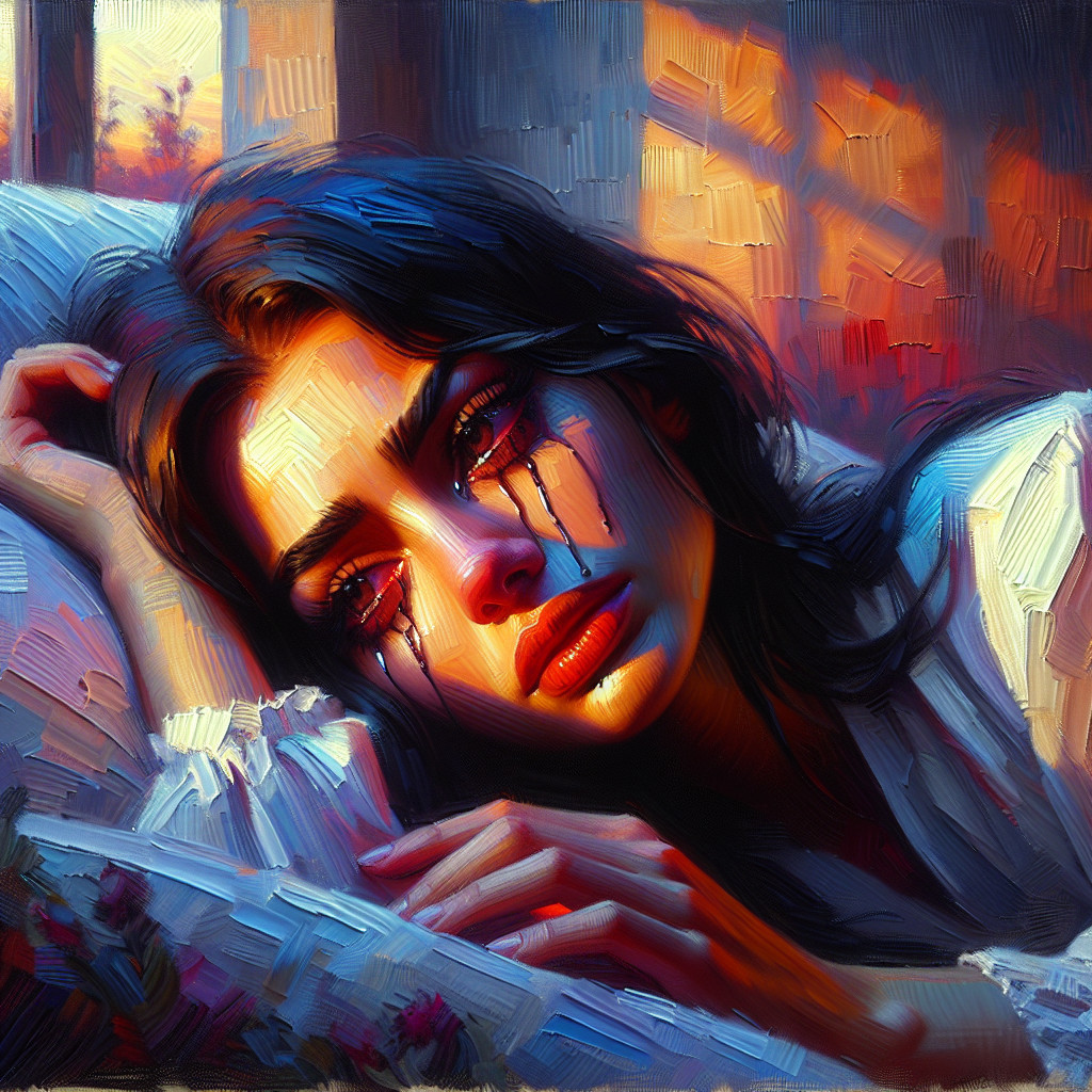 Portrait of a Young Woman with Red Tears and Shadows