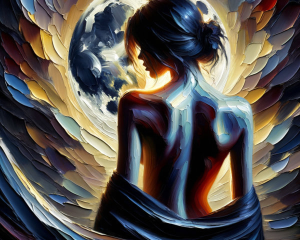 Silhouette of a Woman in Colorful Drapery Background