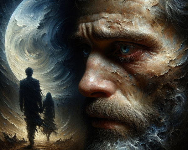 Portrait of a man with blue eyes and a moonlit background