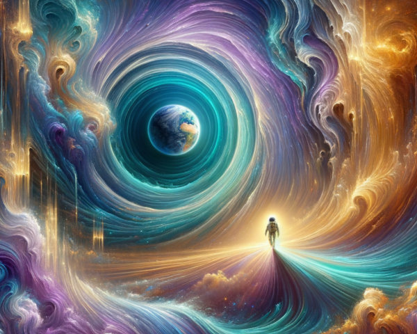 Cosmic Scene with Astronaut and Vibrant Nebula