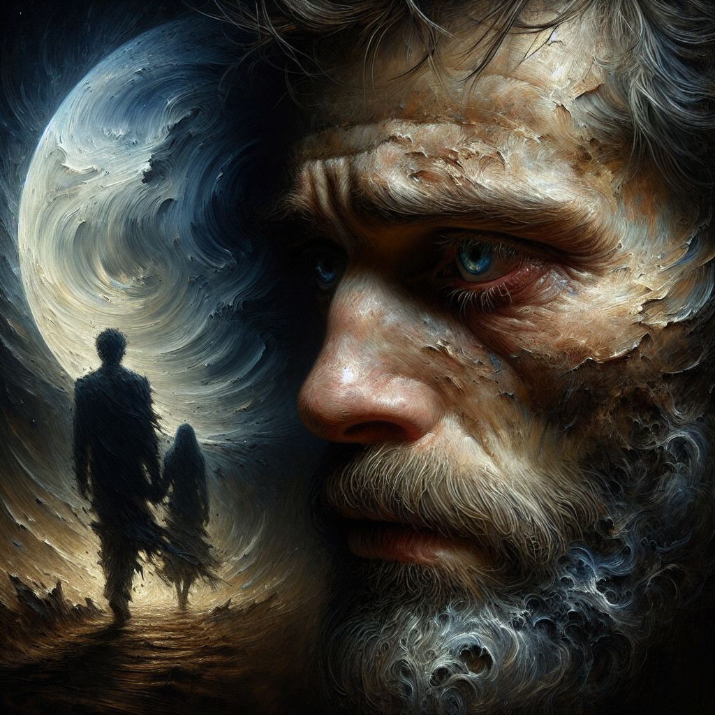 Portrait of a man with blue eyes and a moonlit background