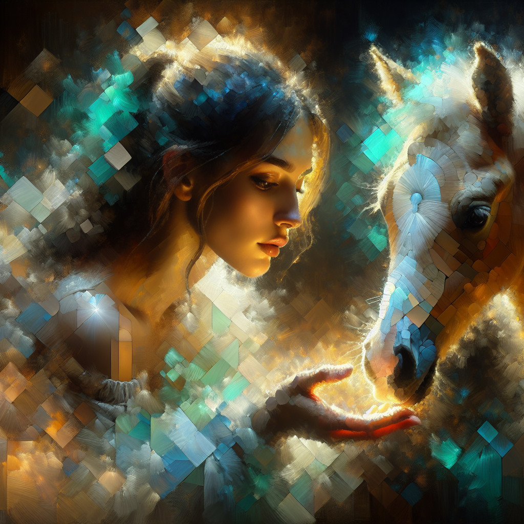 Dreamy Portrait of Woman and White Horse Connection