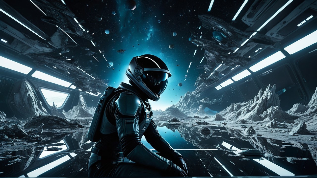 Astronaut in Space Suit at Futuristic Space Station