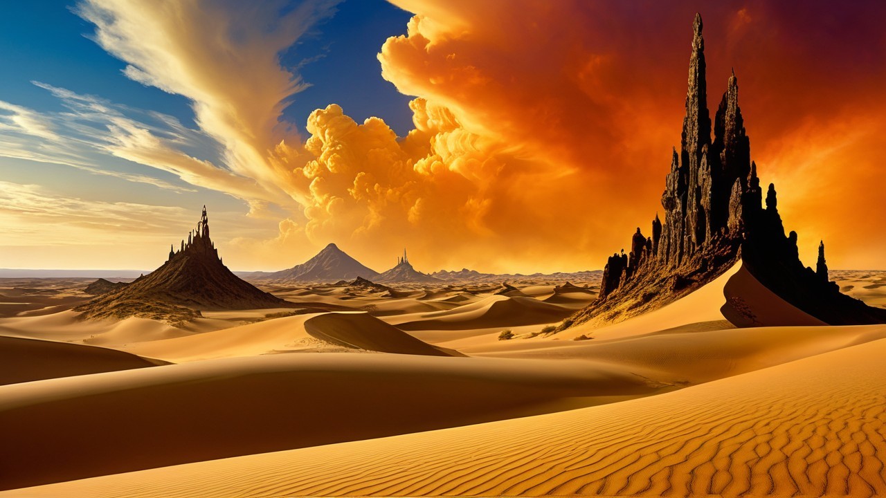 Desert Landscape with Rock Formations and Vivid Sky