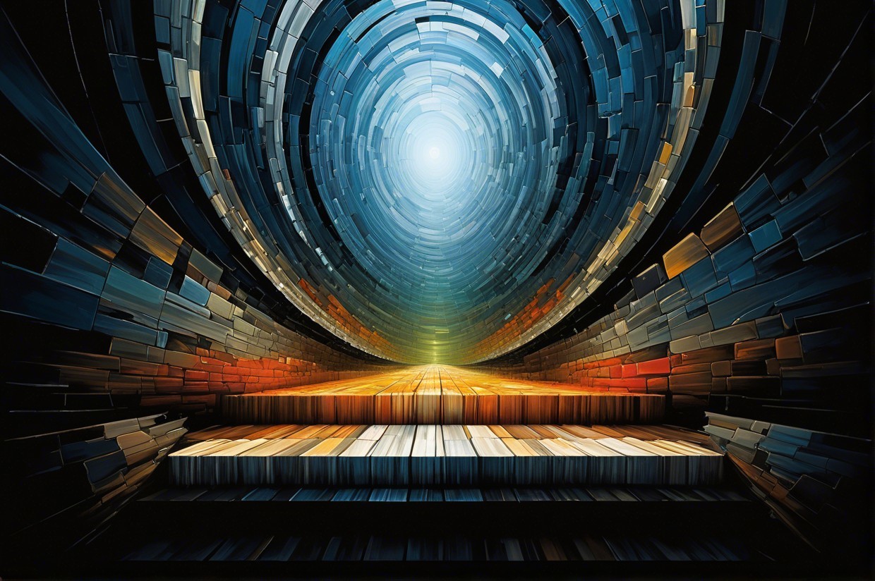 Tunnel Structure with Blue and Brown Layers and Light