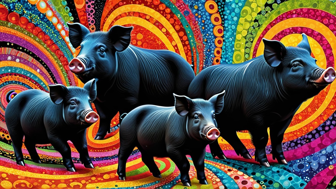 Vibrant Psychedelic Background with Stylized Pigs