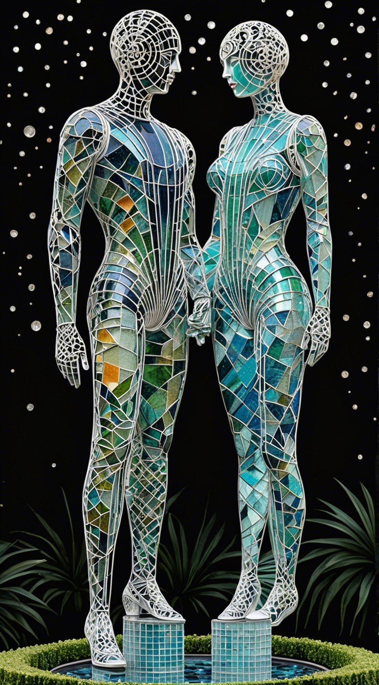 Intricately Designed Mosaic Statues of Human Figures