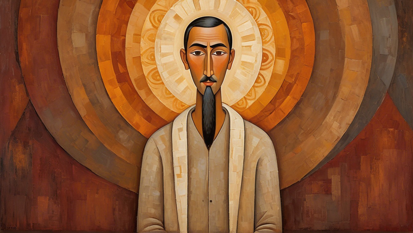 Stylized Portrait of a Solemn Bearded Figure