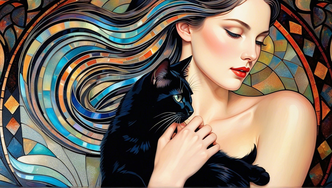 Stylized Portrait of a Woman with a Black Cat