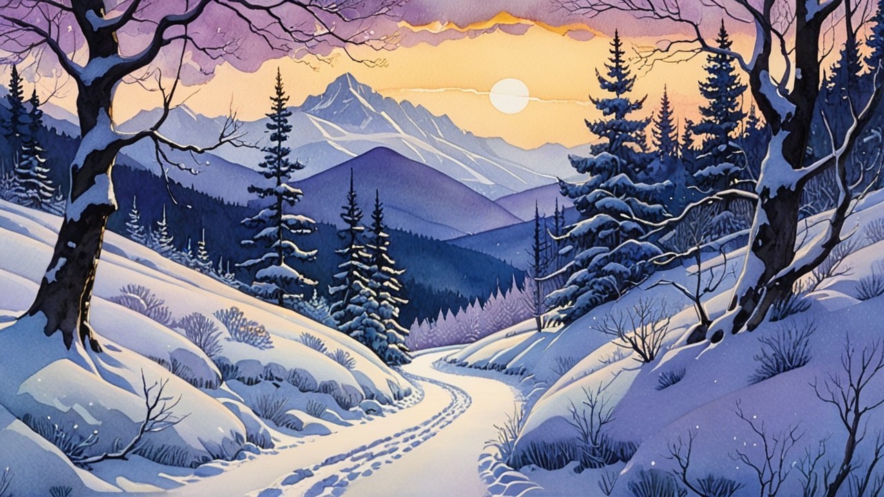 Serene winter landscape with winding snowy path