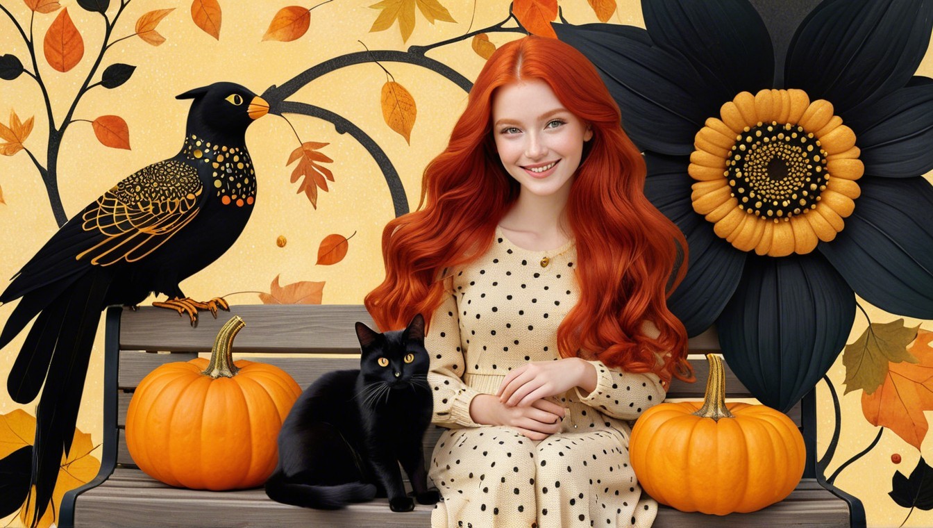 Young girl with red hair in autumn setting