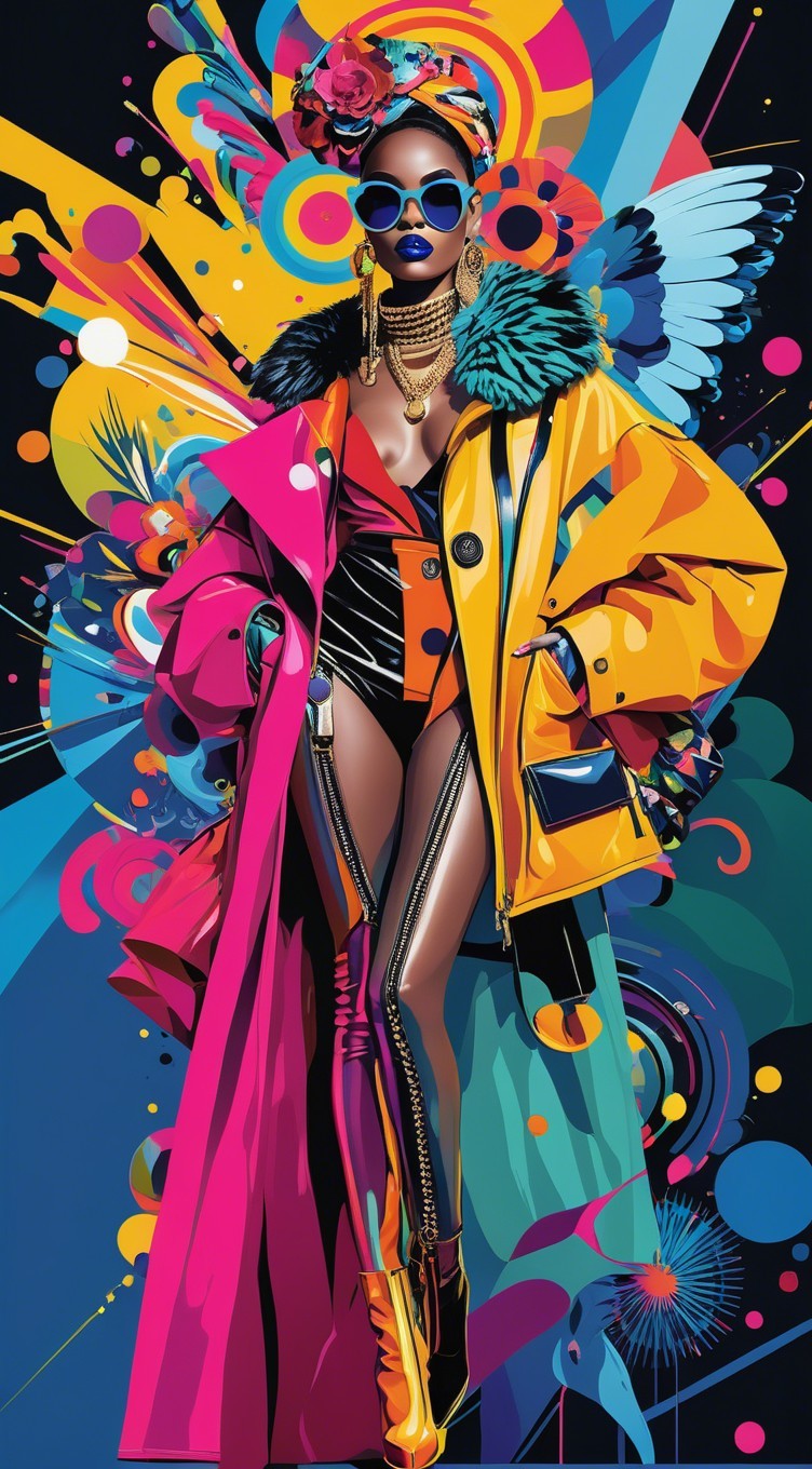 Vibrant Oversized Coat with Bold Accessories and Leggings