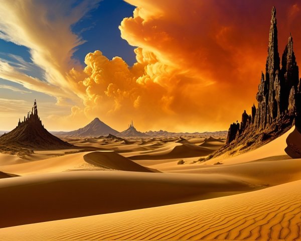Desert Landscape with Rock Formations and Vivid Sky