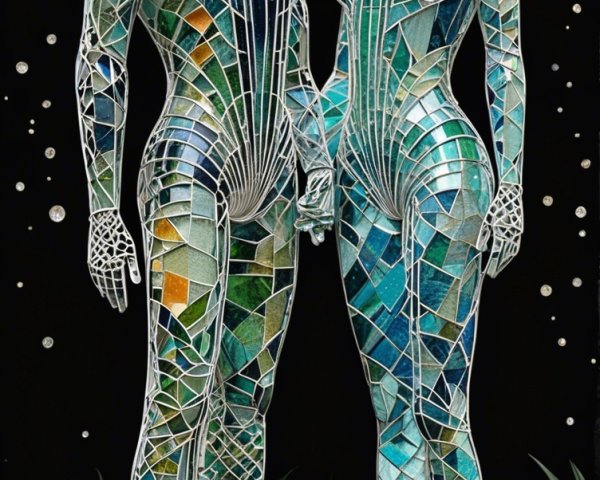 Intricately Designed Mosaic Statues of Human Figures