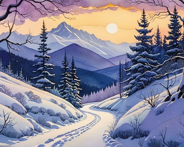 Serene winter landscape with winding snowy path