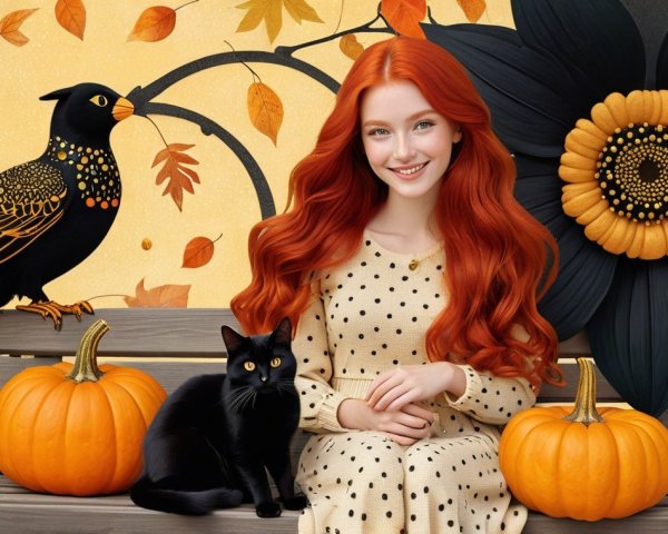 Young girl with red hair in autumn setting