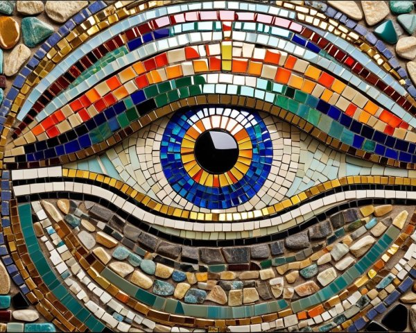 Vibrant Mosaic of an Eye with Colorful Tiles