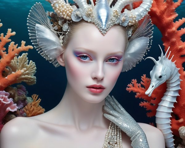 Underwater Scene with Pearl Accessories and Coral Backdrop