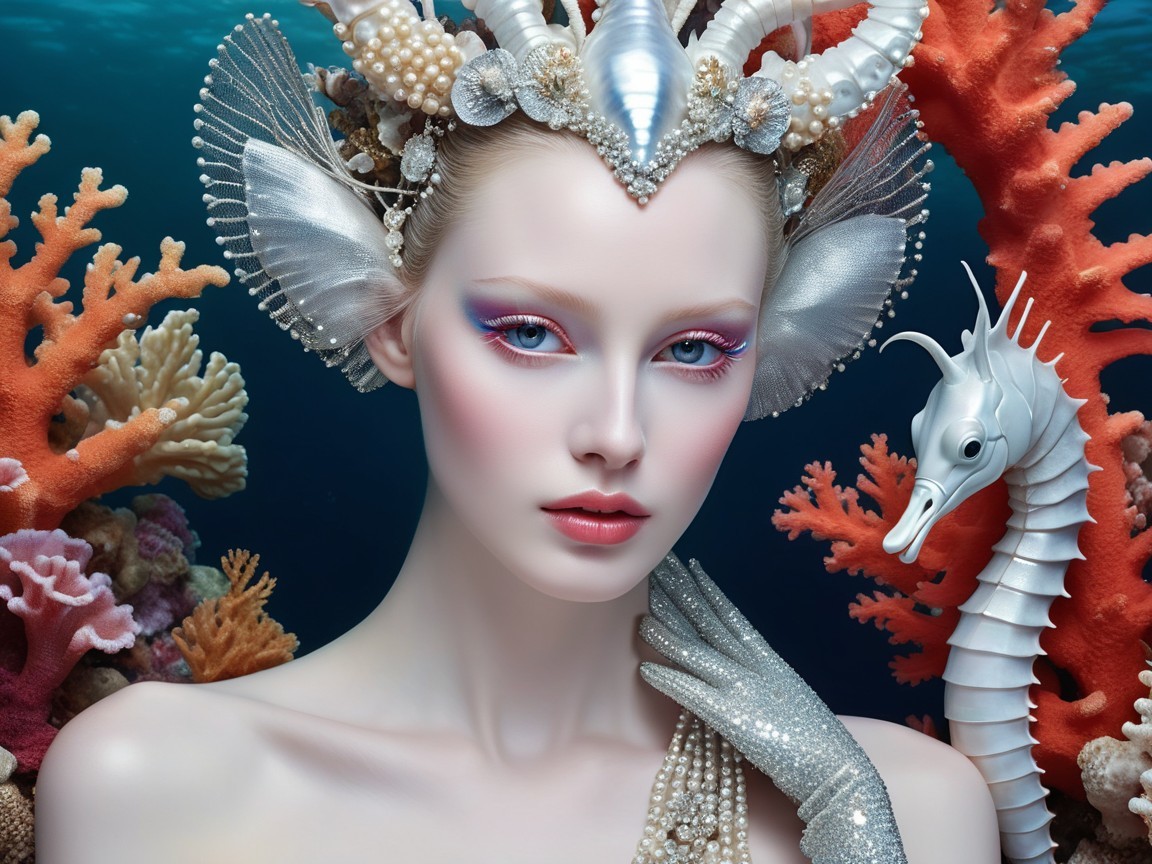Underwater Scene with Pearl Accessories and Coral Backdrop