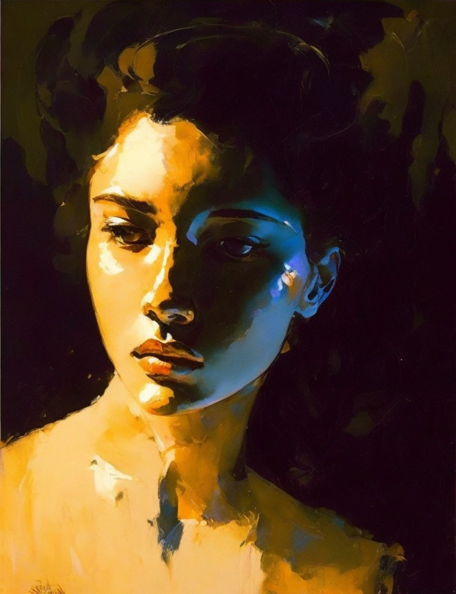 Female Portrait with Bold Light and Shadow Contrasts