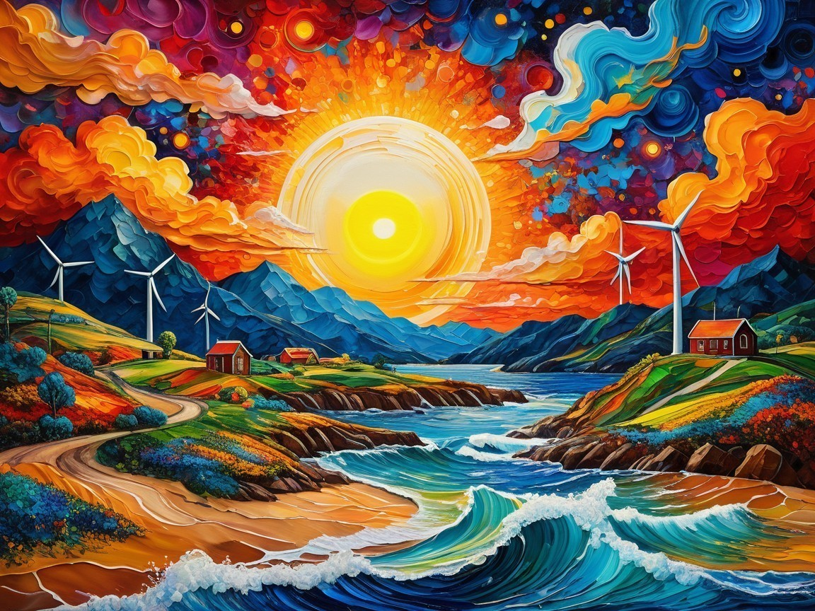Vibrant Landscape with Hills, Mountains, and Sunlight