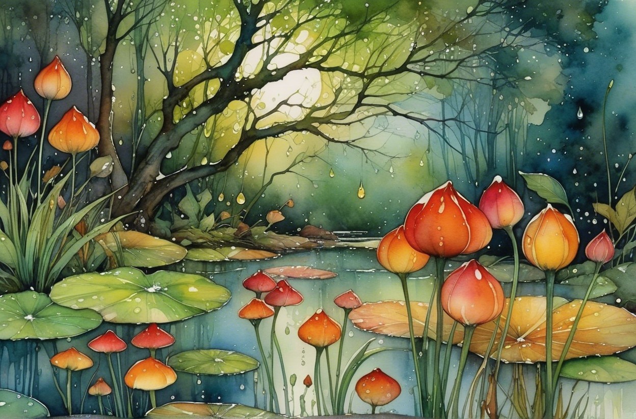 Vibrant Lotus Flowers in a Tranquil Water Landscape